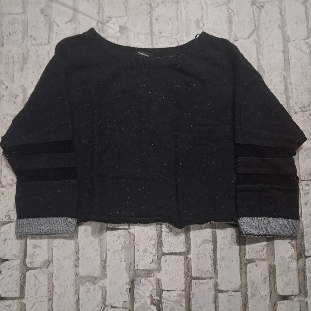 Ambiance Women's Small Black Sweater Cuffed Sleeve Cropped Oversized Loungewear